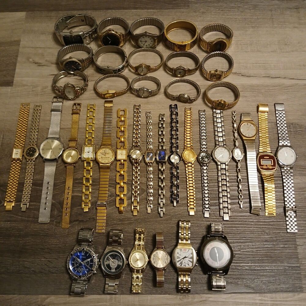 Lot 35+ Watches Parts/Repair ALL Metal Timex Lorus Helbros Pulsar Armitron